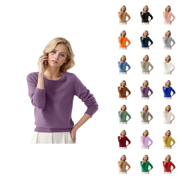 Womens Sweaters 2026 Fall Winter Trendy Long Sleeve Crewneck Soft Plain Knitted Sweaters Pullover Top