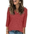 thumbnail image 1 of Womens Sweaters 3/4 Length Sleeve Casual Tunic Tops V Neck Shirts Fall Fashion Clothes 2025, 1 of 4