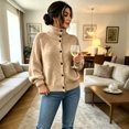 thumbnail image 1 of Womens Sweaters Button Front Chunky Knit Cardigan High Neck Long Sleeve Fall Winter Casual Coats, 1 of 4