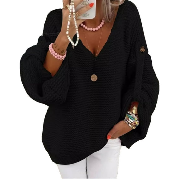 Womens Sweaters Cable Knitted Pullover Solid Color Sweaters for Womens V Neck Long Sleeves Sweater Fall Winter Tops for Womens Cogild