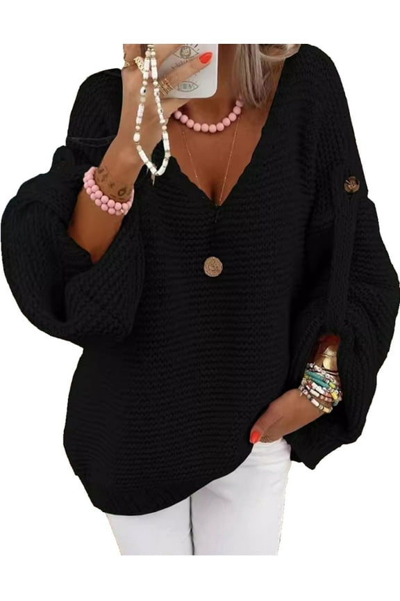 Womens Sweaters Cable Knitted Pullover Solid Color Sweaters for Womens V Neck Long Sleeves Sweater Fall Winter Tops for Womens Cogild