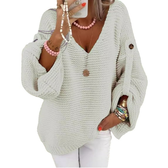 Womens Sweaters Cable Knitted Pullover Solid Color Sweaters for Womens V Neck Long Sleeves Sweater Fall Winter Tops for Womens Cogild