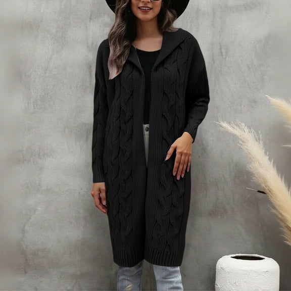 Womens Sweaters Cardigan Knitted Lightweight Black Long Cardigan Comfort Colors Fall Outfit Winter Office Outfits for Women