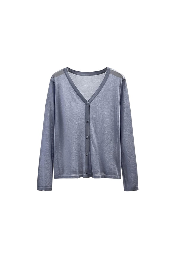 Womens Sweaters Cardigan New Womens Mesh Shrugs Lightweight Open Front Knitted Cardigan Long Sleeve Casual Soft Fall Button down Sweater Blue XXL
