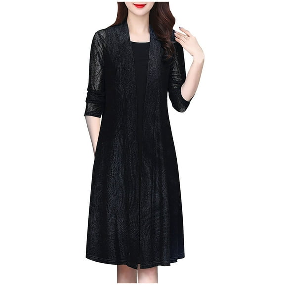 Womens Sweaters Cardigan Plus Size New Long Fall Cardigan for Women Lightweight Open Front Tops Plus Size Beach Cover up Lace Shrugs Black 5XL