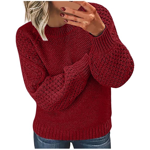 Womens Sweaters Casual Long Sleeve Pullover Sweaters Crewneck Soft Knit Jumper Top