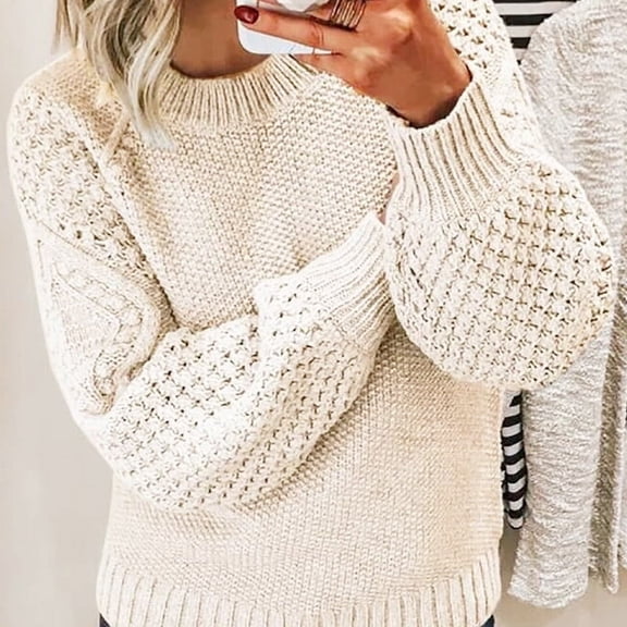 Womens Sweaters Casual Long Sleeve Pullover Sweaters Crewneck Soft Knit Jumper Top