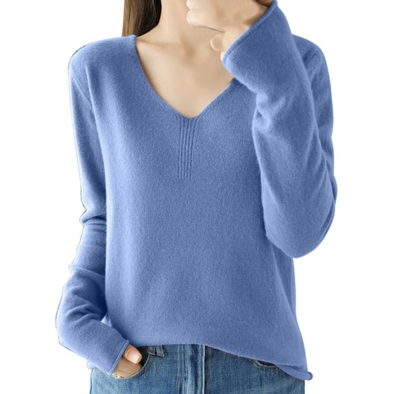 Womens Sweaters Casual Long Sleeve V Neck Shirts Teen Girls Soft Lightweight Pullover Sweater Tops