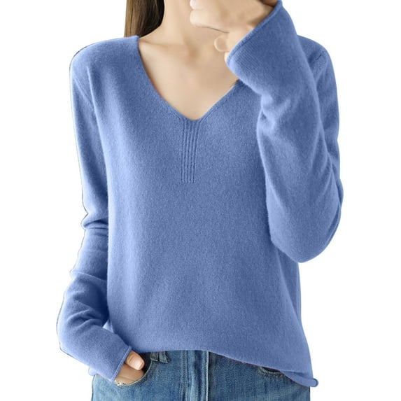 Womens Sweaters Casual Long Sleeve V Neck Shirts Teen Girls Soft Lightweight Pullover Sweater Tops