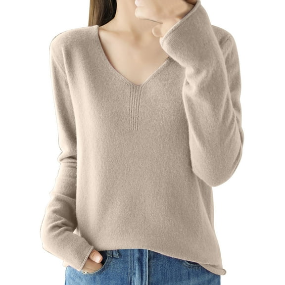 Womens Sweaters Casual Long Sleeve V Neck Shirts Teen Girls Soft Lightweight Pullover Sweater Tops