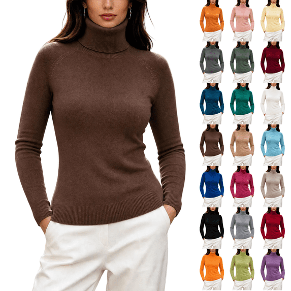Womens Sweaters Classic Long Sleeve Turtleneck Lightweight Soft Sweaters Casual Basic Stretchy Slim Fit Knitted Pullover Tops,Sizes M-3XL