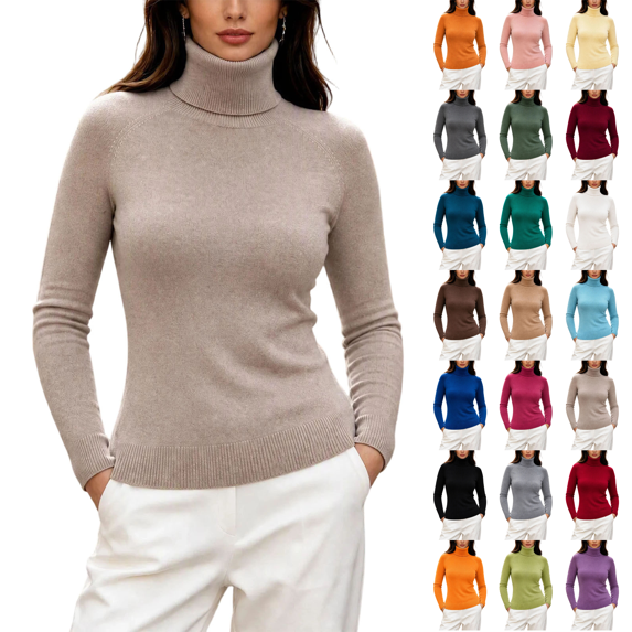 Womens Sweaters Classic Long Sleeve Turtleneck Lightweight Soft Sweaters Casual Basic Stretchy Slim Fit Knitted Pullover Tops,Sizes M-3XL