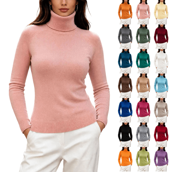 Womens Sweaters Classic Long Sleeve Turtleneck Lightweight Soft Sweaters Casual Basic Stretchy Slim Fit Knitted Pullover Tops,Sizes M-3XL