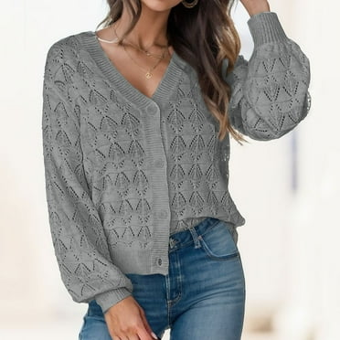 Womens Sweaters Clearance Button Down Short Long Sleeve Open Front Cardigans Classic Ribbed 2024 Cardigan Knit Oversized Lightweight Sweater Fall Clothes Deals Of the Day