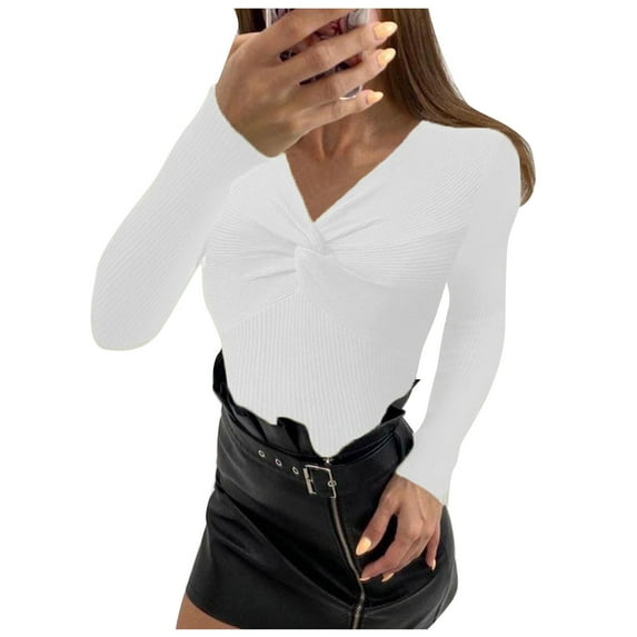 Womens Sweaters Women's V-Neck Long-Sleeve Knitted Sweater Bottoming Shirt Tops Blouse