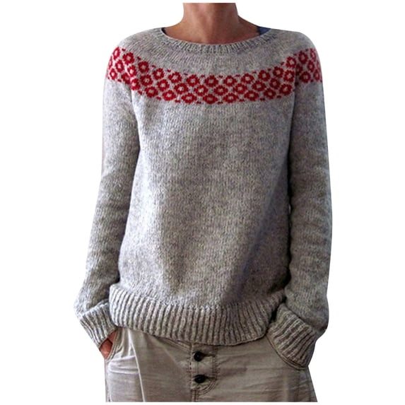 Womens Sweaters Color Block Casual Classic Long Sleeve Tops Fall Winter Round Neck Pullover Blouse Daily Wear