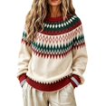 thumbnail image 1 of Womens Sweaters Color Block Casual Relaxed Long Sleeve Tops Fall Winter Round Neck Pullover Blouse Daily Wear, 1 of 5