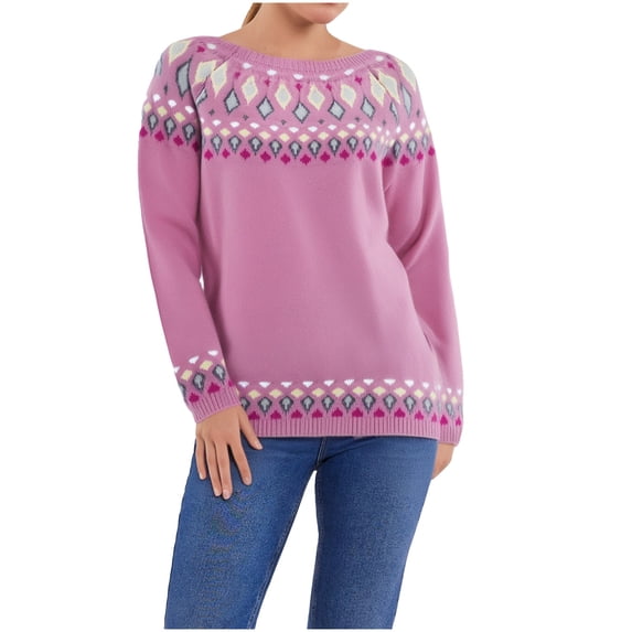 Womens Sweaters Color Block Casual Simple Long Sleeve Tops Fall Winter Round Neck Pullover Blouse Daily Wear