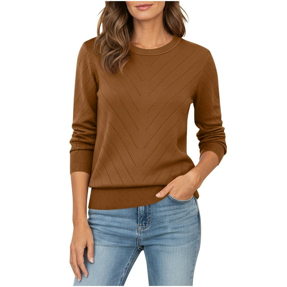 Womens Sweaters Crew Neck Long Sleeve Tops, Knit Soft Pullover Sweaters, Cozy Dressy Casual Shirts Fashion Blouses