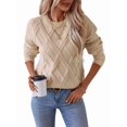 thumbnail image 1 of Womens Sweaters Crewneck Cable Knit Sweater Long Sleeve Fall Tops for Women M, 1 of 9