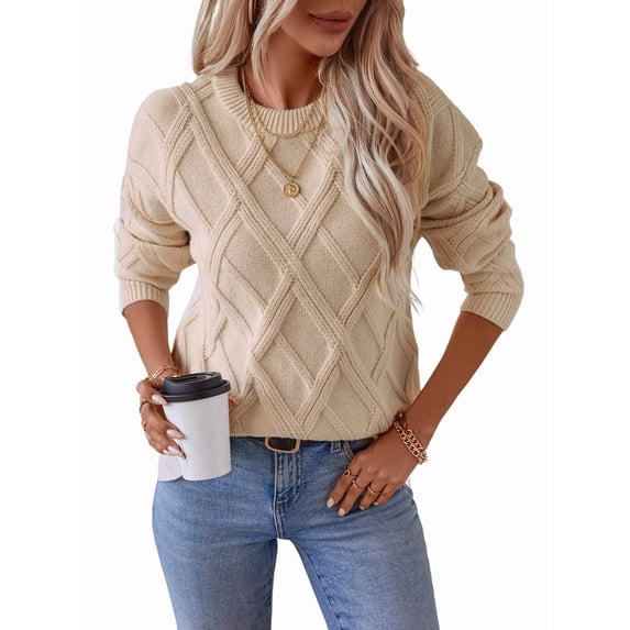 Womens Sweaters Crewneck Cable Knit Sweater Long Sleeve Fall Tops for Women M