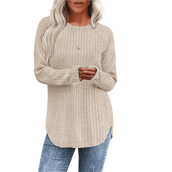 SOMER Fall Sweaters for Women Pullover Long Sleeve Casual Cozy Lightweight Women Sweaters Trendy Ribbed Knit Tops, 2025 Caramel Apricot