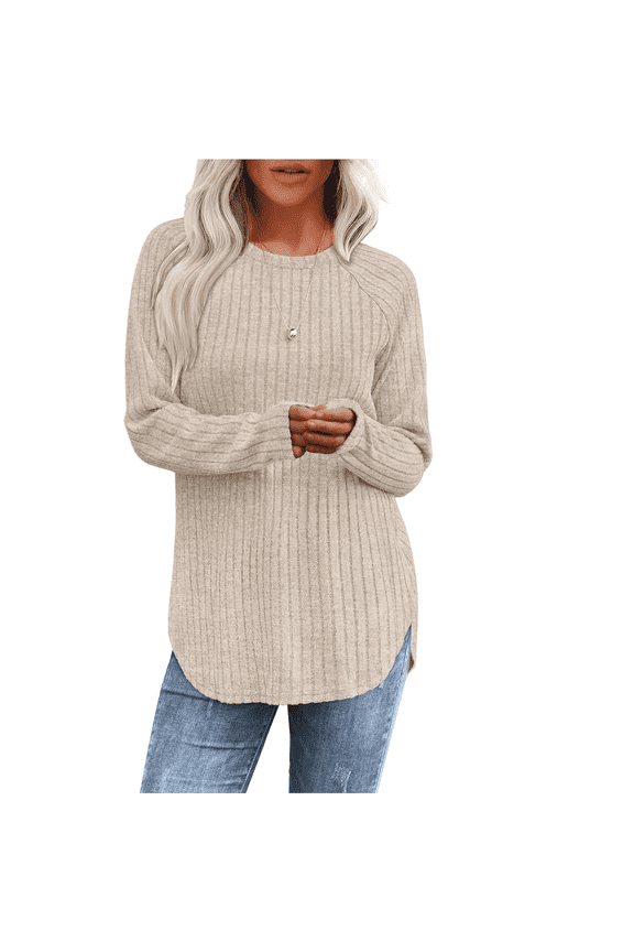 Fall Sweaters for Women Pullover Long Sleeve Casual Cozy Lightweight Women Sweaters Trendy Ribbed Knit Tops, 2025 Caramel Apricot
