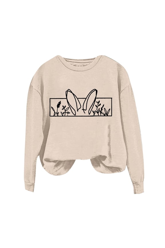 Womens Sweaters Easter Print Round Neck Long Sleeve Hoodies Sweaters for Women Beige L