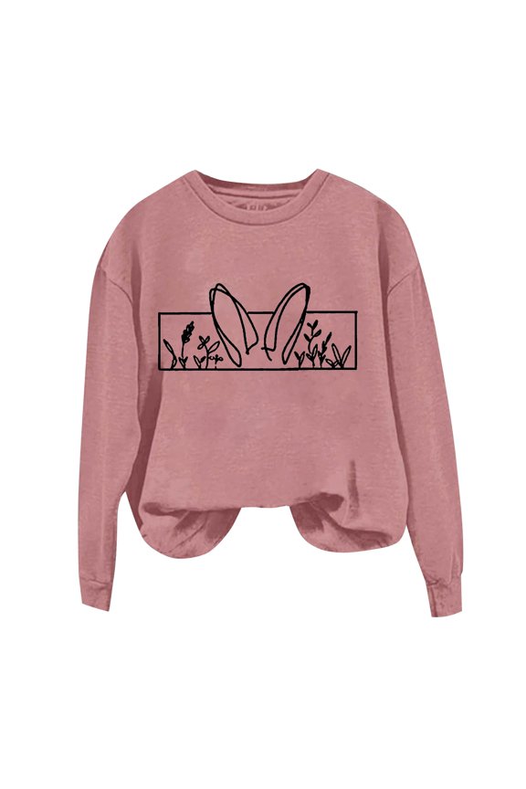 Womens Sweaters Easter Print Round Neck Long Sleeve Hoodies Sweaters for Women Red L
