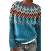 Womens Sweaters Fair Isle Crewneck Sweater Color Block Winter Sweater Cogild