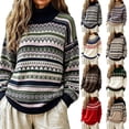 thumbnail image 1 of Womens Sweaters Fair Isle Turtleneck Long Sleeve Knit Pullover Loose Soft Oversized Fall Tops, 1 of 4