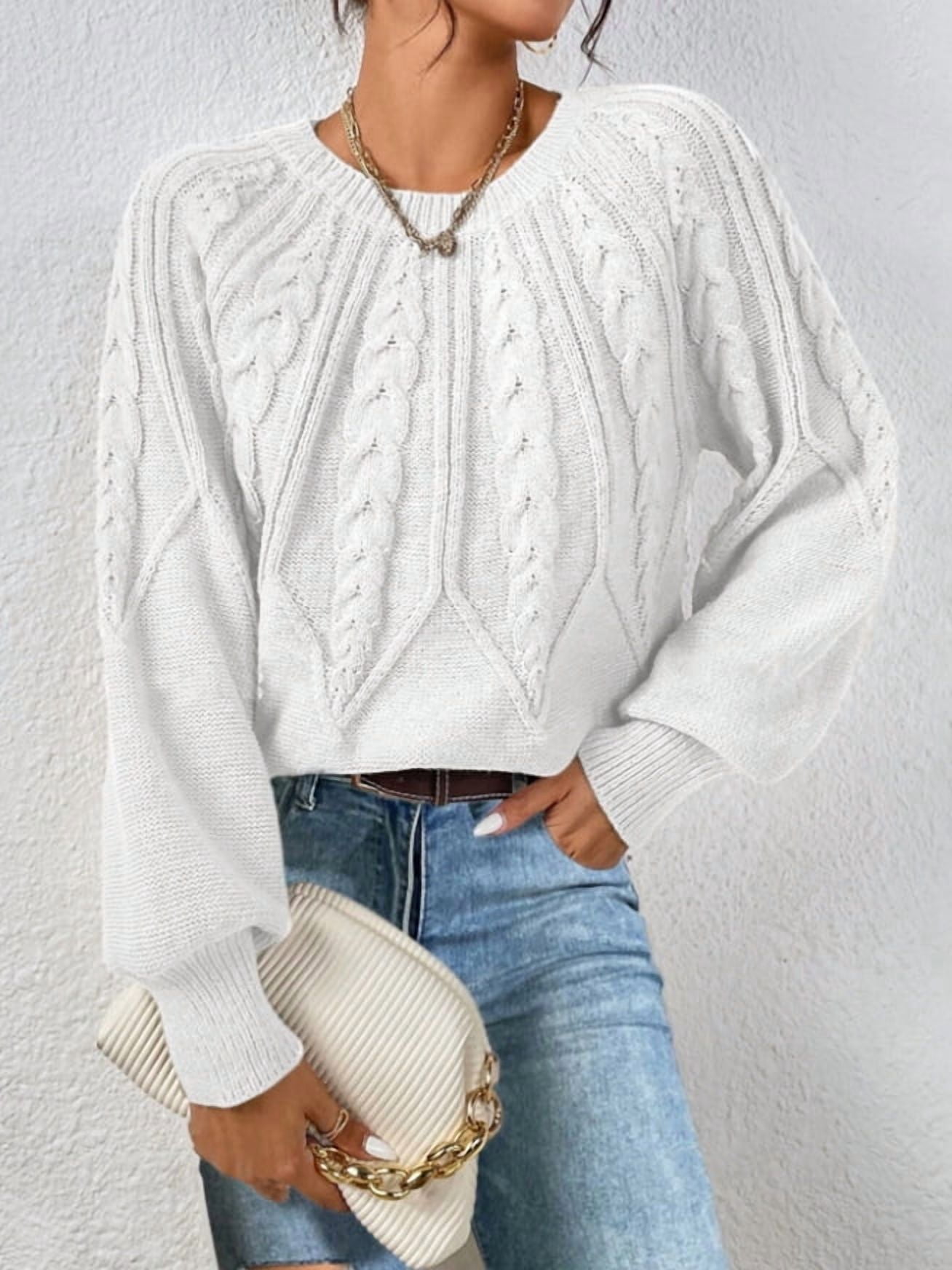 Fall Snacka Womens Sweaters Fall 2026 Cable Knit Long Sleeve Crewneck Oversized ...