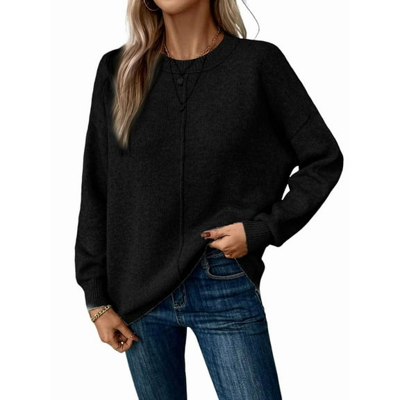 Womens Sweaters Fall Casual Long Sleeve Light-Weight Oversized Pullover Sweater Tops Black XL