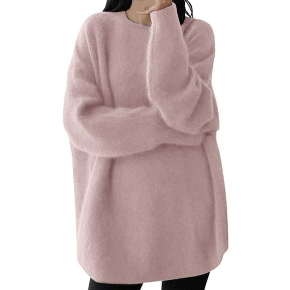 Womens Sweaters Fall Clothes Women Solid Pullover Round Neck Sweater Loose Long Sleeve Gentle Casual Knitted Sweater Top