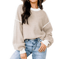 thumbnail image 1 of Womens Sweaters Fall Fashion Long Sleeve Color Block Oversized Sweater Trendy Casual Crew Neck Knitted Tops Pullover, 1 of 5