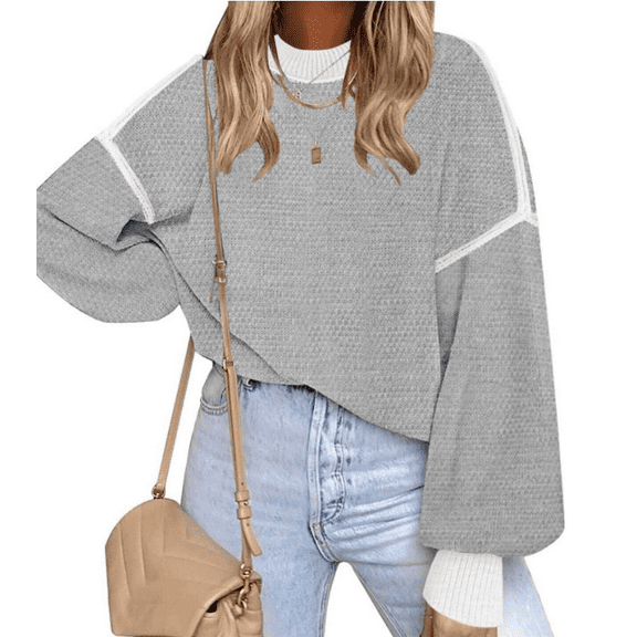 Womens Sweaters Fall Fashion Long Sleeve Color Block Oversized Sweater Trendy Casual Crew Neck Knitted Tops Pullover
