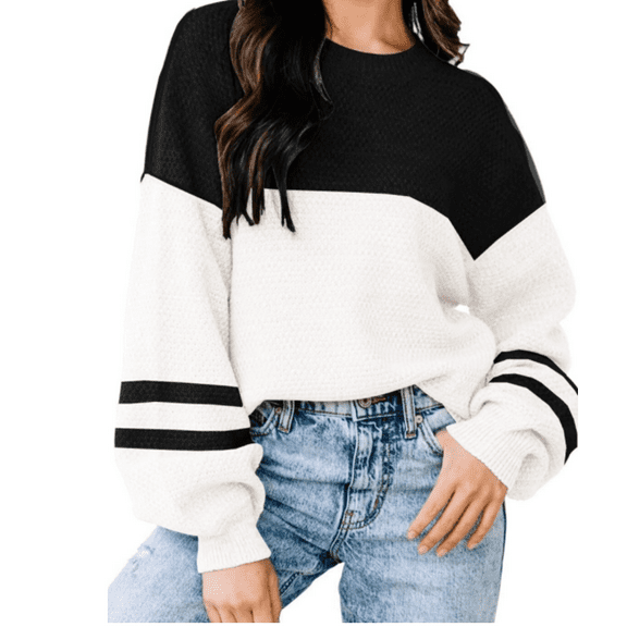 Womens Sweaters Fall Fashion Long Sleeve Color Block Oversized Sweater Trendy Casual Crew Neck Knitted Tops Pullover