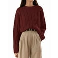 thumbnail image 1 of Womens Sweaters Fall Knit Long Sleeve Crewneck Oversized Sweater Pullover Loose Outfits Wine Red One size, 1 of 8