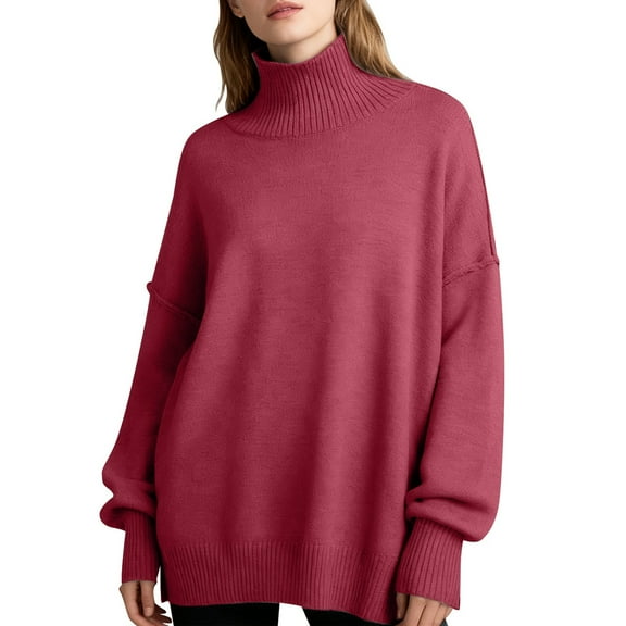 Womens Sweaters Fall Outfits for Women 2025 Casual High Neck Solid Color Pullover Sweater Soft Warm Knitted for Daily Wear and Outdoor Activities