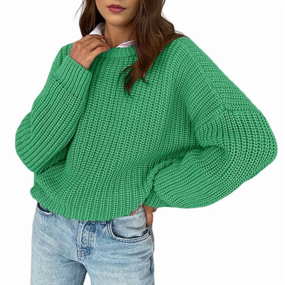 Womens Sweaters Fall Oversized Chunky Knitted Pullover Sweater Casual Long Sleeve Crewneck Cute Sweaters Green L