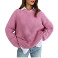 thumbnail image 1 of Womens Sweaters Fall Oversized Chunky Knitted Pullover Sweater Casual Long Sleeve Crewneck Cute Sweaters Pink S, 1 of 10