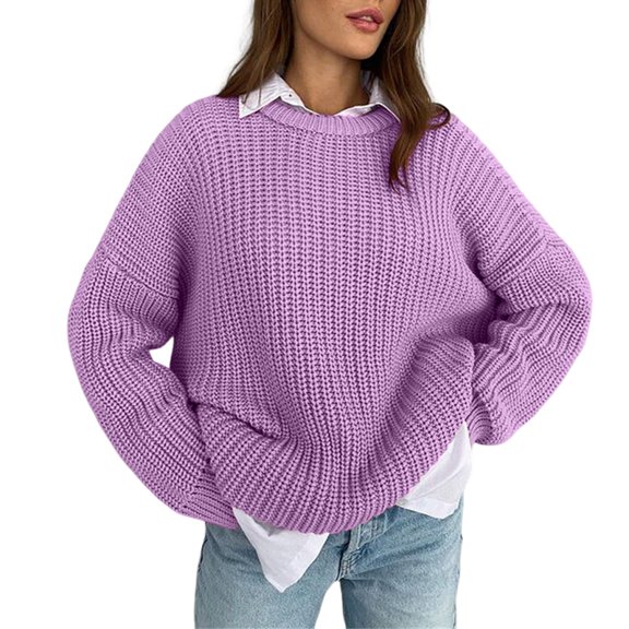 Womens Sweaters Fall Oversized Chunky Knitted Pullover Sweater Casual Long Sleeve Crewneck Cute Sweaters S