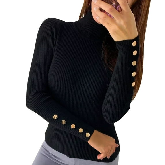 Womens Sweaters Fall Sweaters for Women Women's Stylish Slim Fit Solid Color Crew Neck Button Down Pullover Sweater