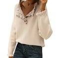 thumbnail image 1 of Womens Sweaters Fall Winter Clothes 2025 Long Sleeve Button Down Ruffle Crew Neck Casual Knitted Pullover Tops 02-Complexion S, 1 of 3
