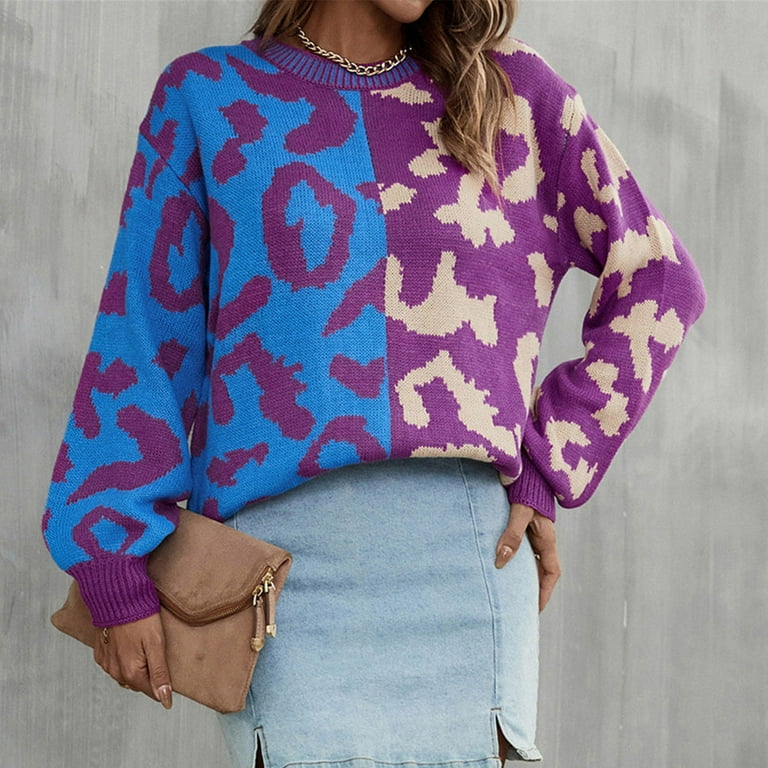 Leopard Print Round Collar Long Sleeve Knitting Sweater Leopard Print Round Collar Long Sleeve Knitting Sweater