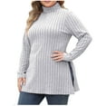 thumbnail image 1 of Womens Sweaters Fall Winter Solid Long Sleeve Ribbed Knit Turtleneck Plu Size Pullover Jumper Side Slit Mid Length Tops(Gray,L), 1 of 5
