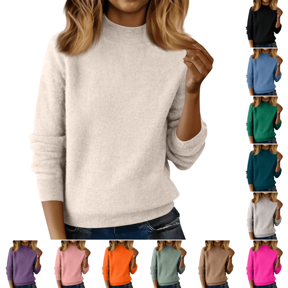 Womens Sweaters Fashion Turtleneck Long Sleeve Sweater Winter Warm Comfortable Knit Pullover Tops Beige M
