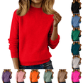 thumbnail image 1 of Womens Sweaters Fashion Turtleneck Long Sleeve Sweater Winter Warm Comfortable Knit Pullover Tops Red M, 1 of 7