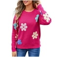 thumbnail image 1 of Womens Sweaters Flower Print - Crewneck Knitted Long Sleeve Sweaters Fall Winter Pullover Casual Top, 1 of 6