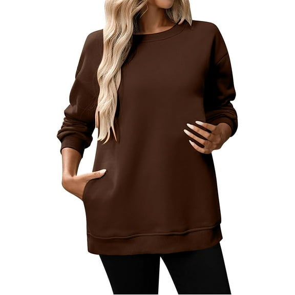 Womens Sweaters For Women Casual Crewneck Long Sleeve Pullover Top Soft Comfy Loose Fit Black Polyester And Cotton 1Pc Top L Fall Sweaters For Women